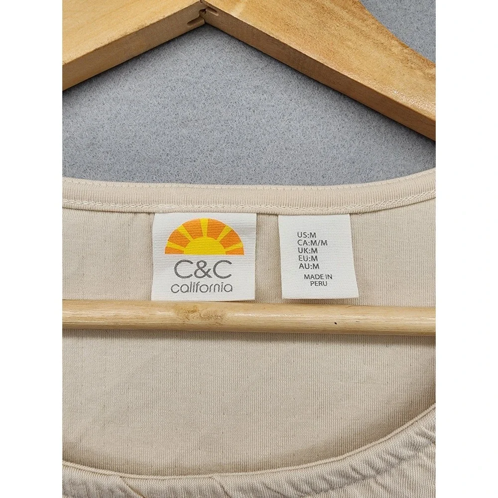 C&C California Tank Top Womens‎ Medium Beige Textured Sleeveless Cotton Stretch